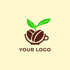 coffee cup with beans and leaf logo template
