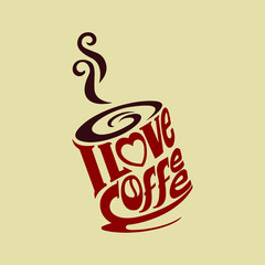  i love coffee illustration in combined with cup shape