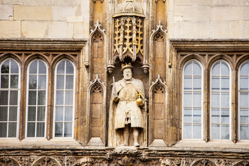 UK, Cambridge - August 2018: Trinity College, King Henry VIII holding a Chair leg, His missing sceotre was never replaced