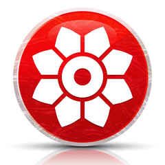 Leafy flower icon metallic grunge abstract red round button vector illustration