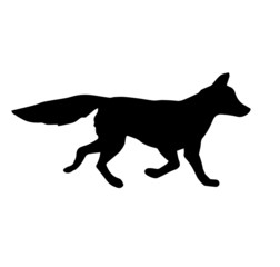 Vector black silhouette of fox isolated on white background