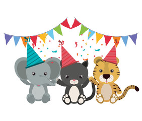 Fototapeta premium card of celebration with animals on white background