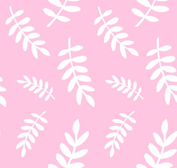 Fototapeta na wymiar Vector seamless pattern of white Scandinavian floral leaves isolated on pastel pink background