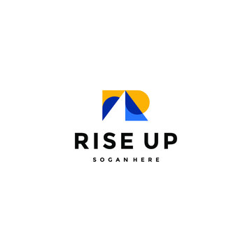 Initial Letter R For Rise Up Logo Template