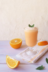 orange smoothie, milkshake with orange and mint