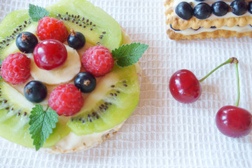 fruit and berry sandwiches and mascarpone cheese