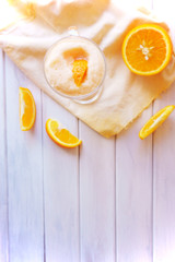 orange smoothie, milkshake with orange and mint