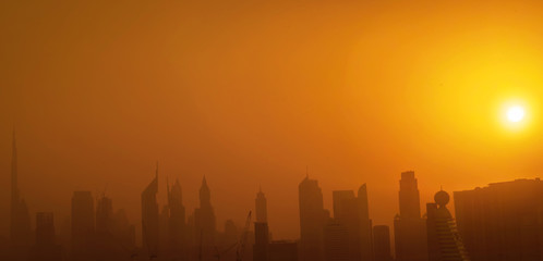 Panoramic view to the modern and new Dubai during sunset