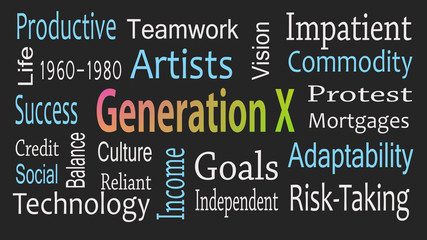 Obraz premium Generation X word cloud concept with great terms such as now