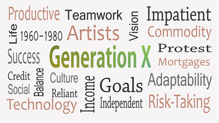 Obraz premium Generation X word cloud concept with great terms such as now
