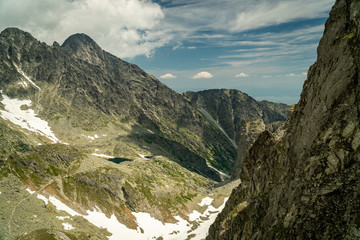 Fototapeta na wymiar High angle High Tatras valley view with snow