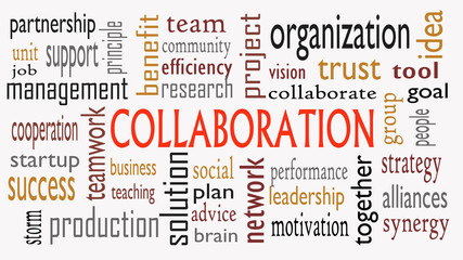 Collaboration concept in word cloud isolated on white background - Illustration