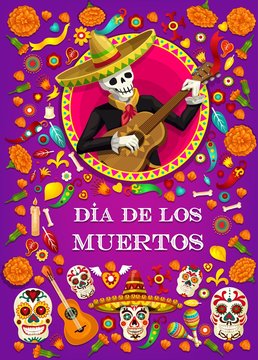 Dia de los Muertos skeleton with Mexican guitar
