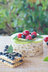 fruit and berry sandwiches and mascarpone cheese