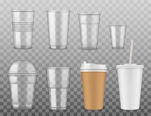 Disposable paper or plastic cups isolated icons