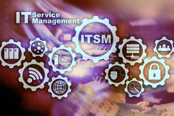 ITSM. IT Service Management. Concept for information technology service management on supercomputer background