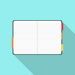 Spiral open notebook blank paper education icon symbol flat design vector