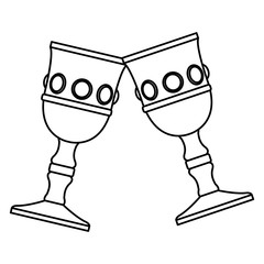 Luxury chalice with diamonds cartoon in black and white