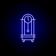 antique clock icon in blue neon style.. Elements of time illustration icon. Signs, symbols can be used for web, logo, mobile app, UI, UX