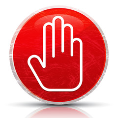 Stop hand icon metallic grunge abstract red round button vector illustration