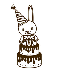 silhouette of bunny with cake of happy birthday