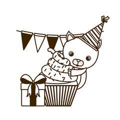 silhouette of cute cat animal with party hat