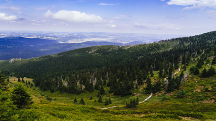 Fototapeta premium On the trail in Giant Mountains (Karkonosze), Polish - Czech Republic border. European Union. 