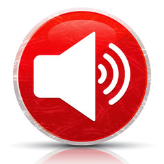 Volume speaker icon metallic grunge abstract red round button vector illustration