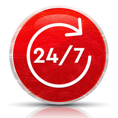 24/7 rotate arrow icon metallic grunge abstract red round button vector illustration