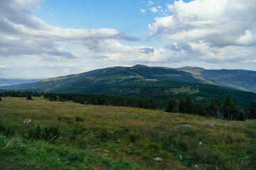 Fototapeta na wymiar On the trail in Giant Mountains (Karkonosze), Polish - Czech Republic border. European Union. 