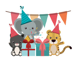 card of celebration with animals on white background