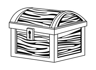 Antique wooden chest with keylock cartoon in black and white