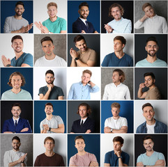 Collage with portraits of handsome men on different backgrounds