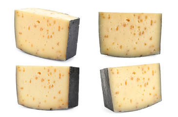 Set of delicious cheese on white background