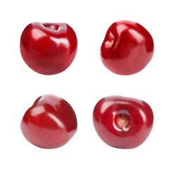 Set of delicious ripe sweet cherries on white background