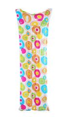 Bright inflatable mattress on white background. Beach accessories