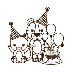 silhouette of card of celebration with animals on white background