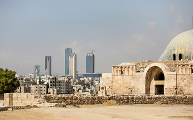 A view of downtown Amman, Jordan, from the ancient hilltop citadel.  - obrazy, fototapety, plakaty