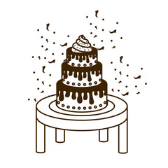 silhouette of cake on wooden table of happy birthday