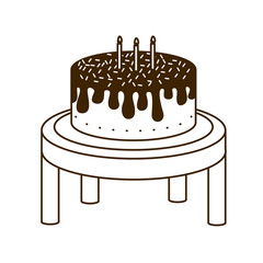 silhouette of cake on wooden table of happy birthday
