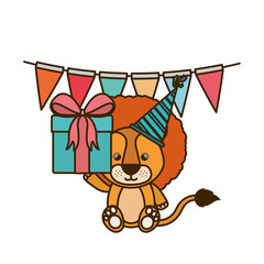 cute lion with gift box