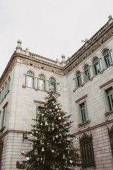 christmas tree and decorations in a plaza Barcelona, Spain