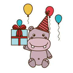 Obraz na płótnie Canvas cute hippo with gift box
