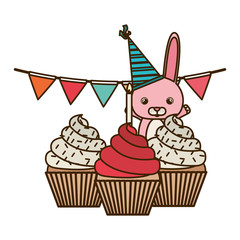 cute bunny with cake of happy birthday