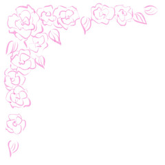 Fototapeta na wymiar ピンクの花の手描きのコーナーフレーム