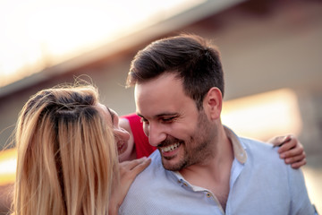 Happy romantic couple in love outdoor