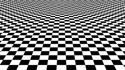 Black and white hallucination. Optical illusion. Twisted illustration. Abstract futuristic background of squares. Vector perspective grid.