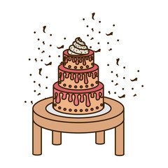 cake on wooden table of happy birthday