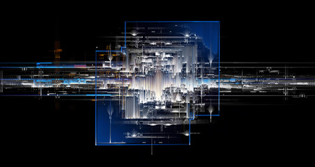 Led Light. Abstract effect. Future tech. Glare cubes. Digital cpu signal. .Shine grid. Modern big data. Neon flare. Quantum computer net system. .Magic code. Grid HUD lines. Web device. Blocks system.