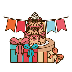 celebration with gift box and cake on white background